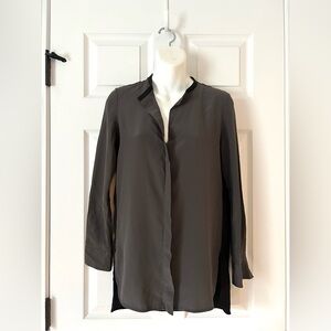 $368 VINCE 100% SILK 2/XS COLORBLOCK ARMY GREEN BLACK BLOISE TOP